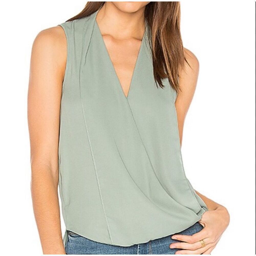 Three Eighty Two Womens Rivea Monroe Surplice Sleeveless Top Blue‎ Large NWT